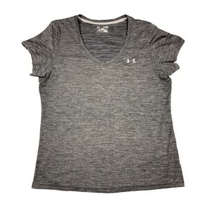 Under Armour V Neck T Shirt Womens XL Gray Athletic Running Workout Gym Top